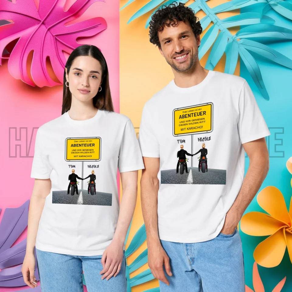 Ortsschild-Designer mit Motorrad-Couple • Unisex Premium T-Shirt XS-5XL aus Bio-Baumwolle für Damen & Herren