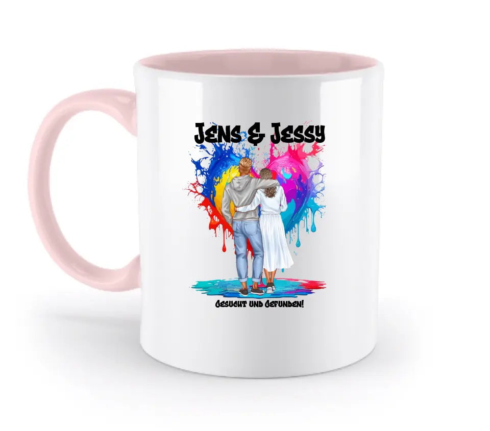 Paar Designer Fashion-Look, personalisierbar: Zweifarbige Tasse 330ml mit farbigem Innendruck