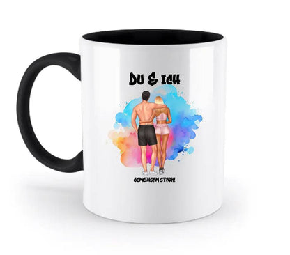 Paar Designer Fitness Couple, personalisierbar: Zweifarbige Tasse 330ml mit farbigem Innendruck