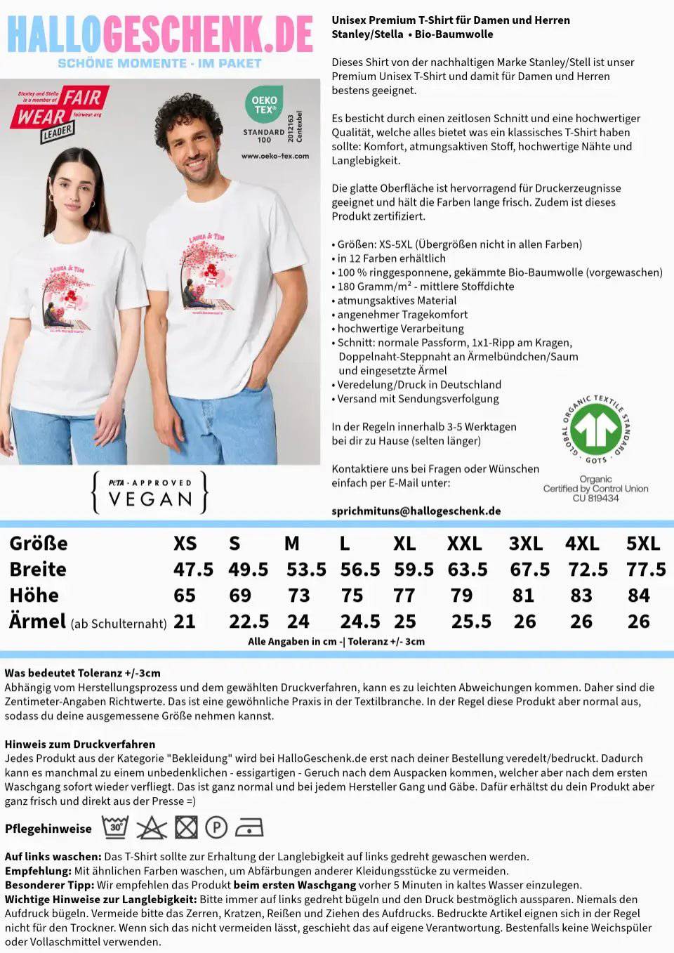 Paar Designer Valentinstag Picknick personalisierbar - Unisex Premium T-Shirt XS-5XL aus Bio-Baumwolle für Damen & Herren