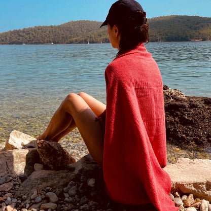 RED AND READY Stonewashed Turkish Towel - thick and soft for your best self care routine • türkisches Handtuch / Hamamtuch