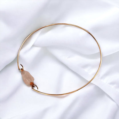 Rosenquarz Armreif - Rosegold Vergoldeter Minimalistischer Edelstein Schmuck - RETARM-51