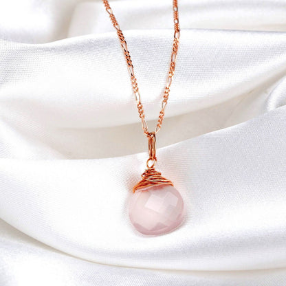 Rosenquarz Tropfen Kette 925 Sterling Rosegold Vergoldete Rosa Edelstein Aura Halskette K925-71