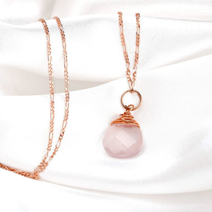 Rosenquarz Tropfen Kette 925 Sterling Rosegold Vergoldete Rosa Edelstein Aura Halskette K925-71