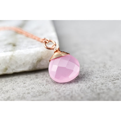 Rosenquarz Tropfen Kette 925 Sterling Rosegold Vergoldete Rosa Edelstein Aura Halskette K925-71