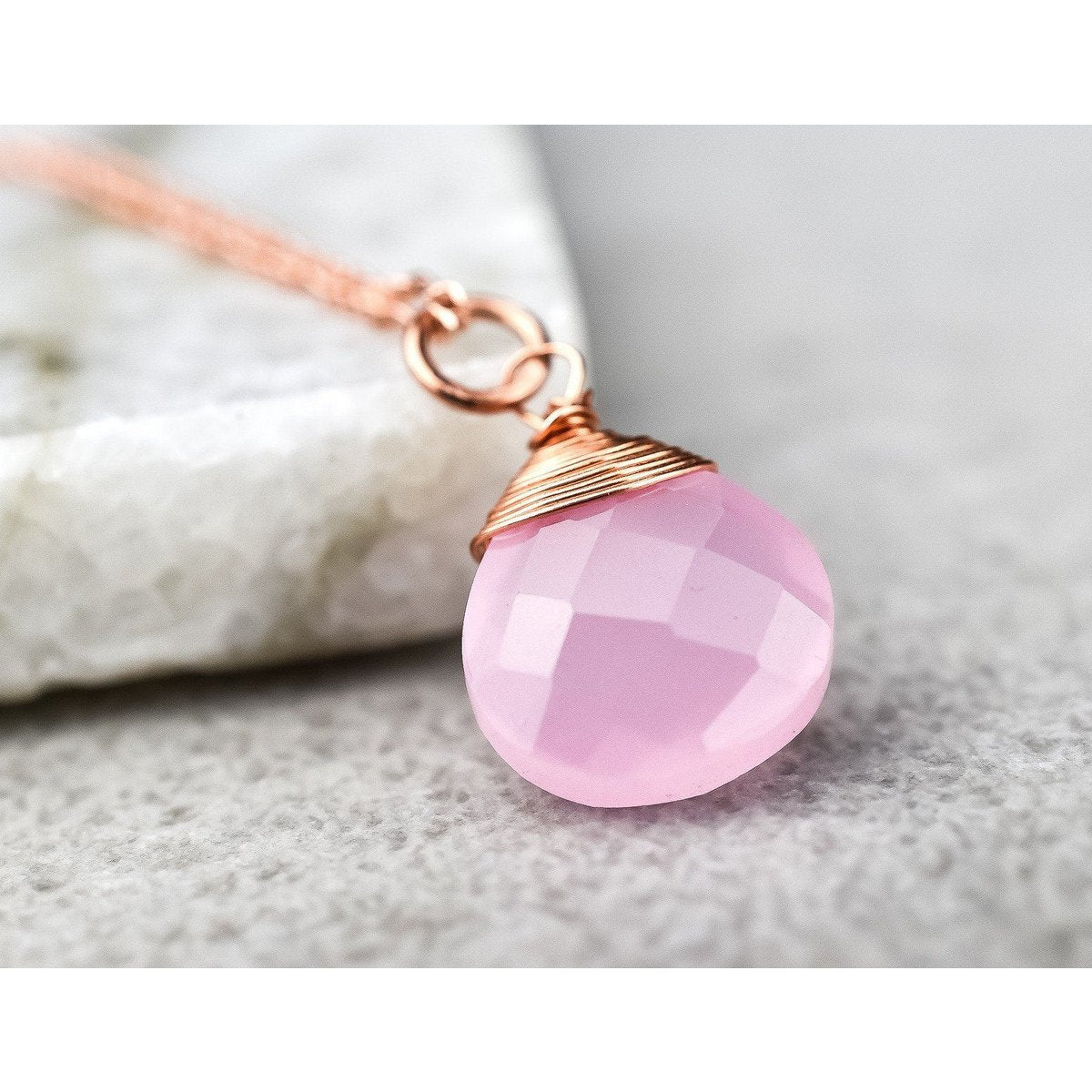 Rosenquarz Tropfen Kette 925 Sterling Rosegold Vergoldete Rosa Edelstein Aura Halskette K925-71