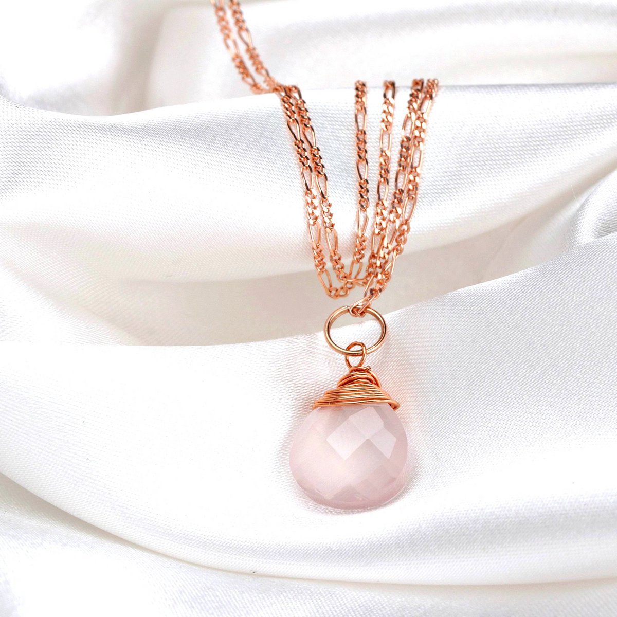 Rosenquarz Tropfen Kette 925 Sterling Rosegold Vergoldete Rosa Edelstein Aura Halskette K925-71