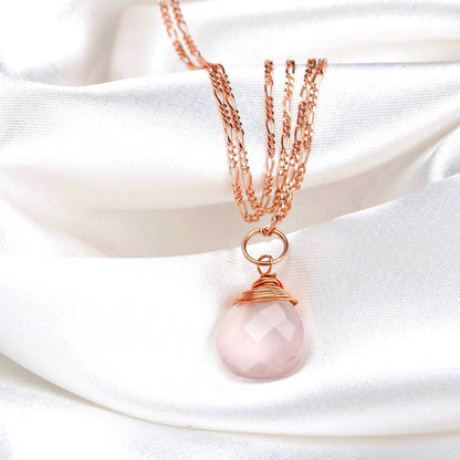 Rosenquarz Tropfen Kette 925 Sterling Rosegold Vergoldete Rosa Edelstein Aura Halskette K925-71