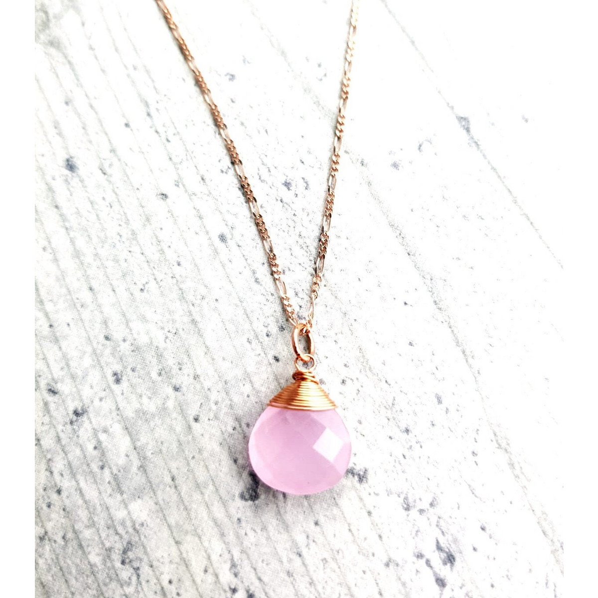 Rosenquarz Tropfen Kette 925 Sterling Rosegold Vergoldete Rosa Edelstein Aura Halskette K925-71