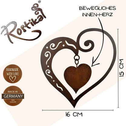 Rost Deko Herz Duett zum Hängen oder auf Stab | Muttertag Herzen aus Metall