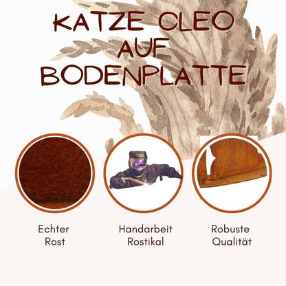 Rost Deko Katze "Cleo" | auf Bodenplatte | Gartendeko Vintage Dekofigur aus Metall