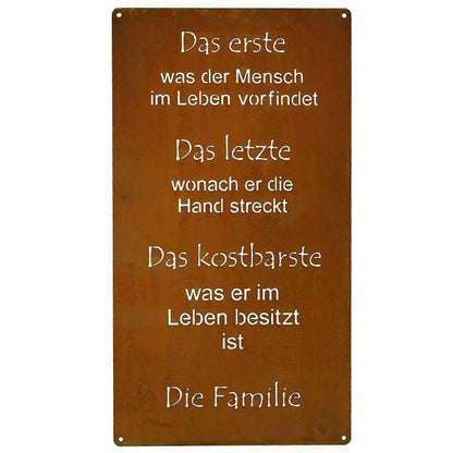 Rost Spruchtafel "Familie" Edelrost Metalldeko Tafel zum Hängen