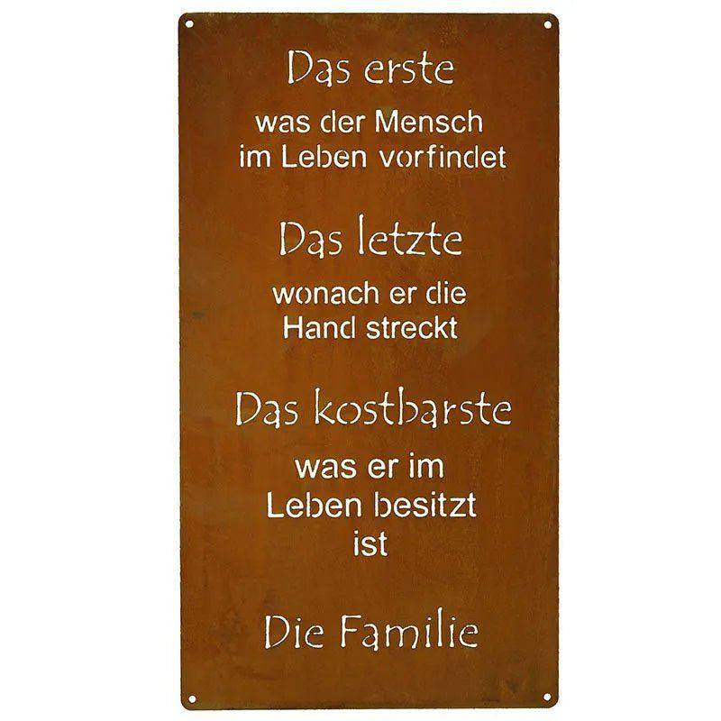 Rost Spruchtafel "Familie" Edelrost Metalldeko Tafel zum Hängen