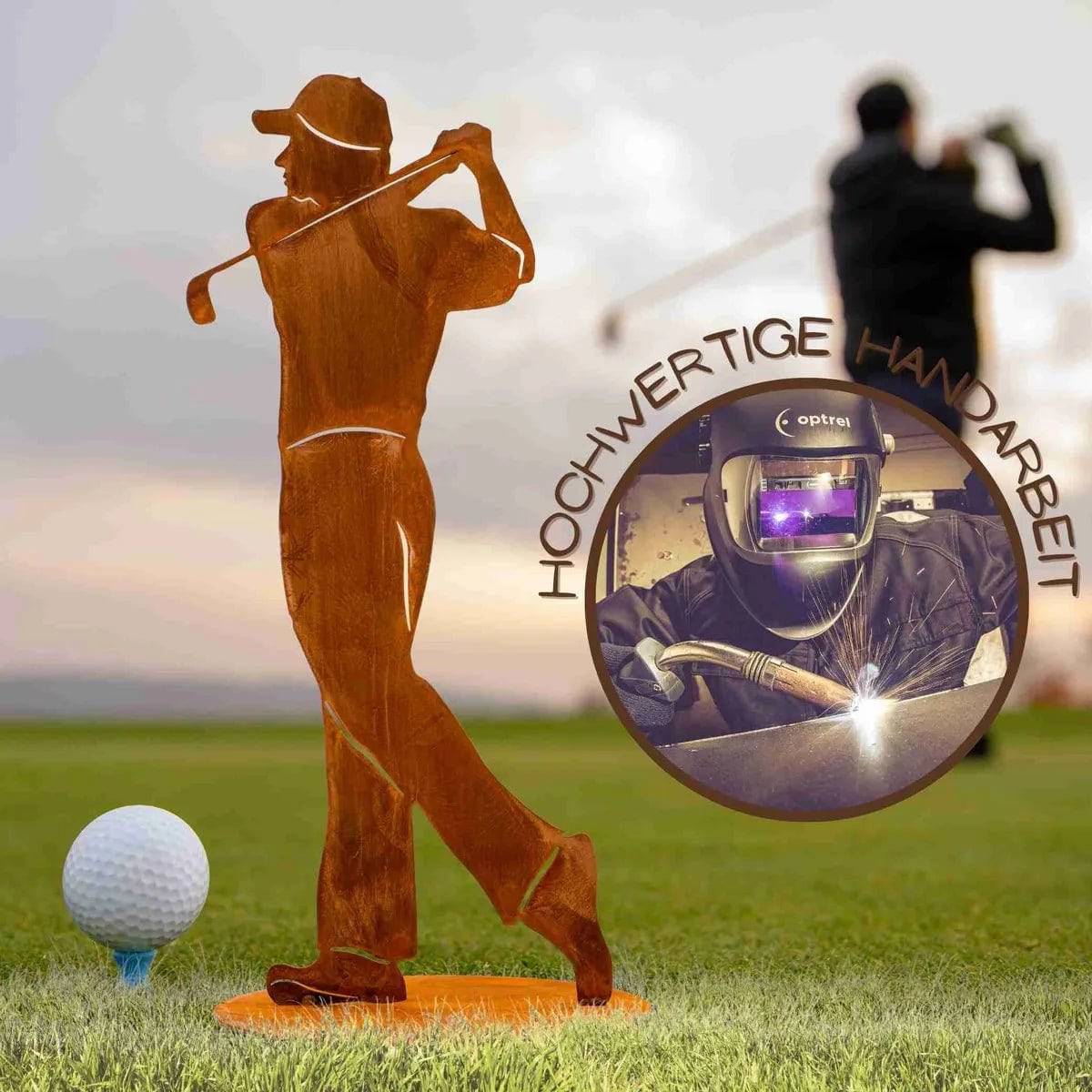 Rostige Golfspieler Deko Figur | Geschenk | Edelrost Golfer Skulptur