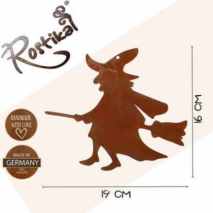 Rostige Metall Deko Hexe | auf Stab und zum hängen | Halloween Dekoration aus Metall