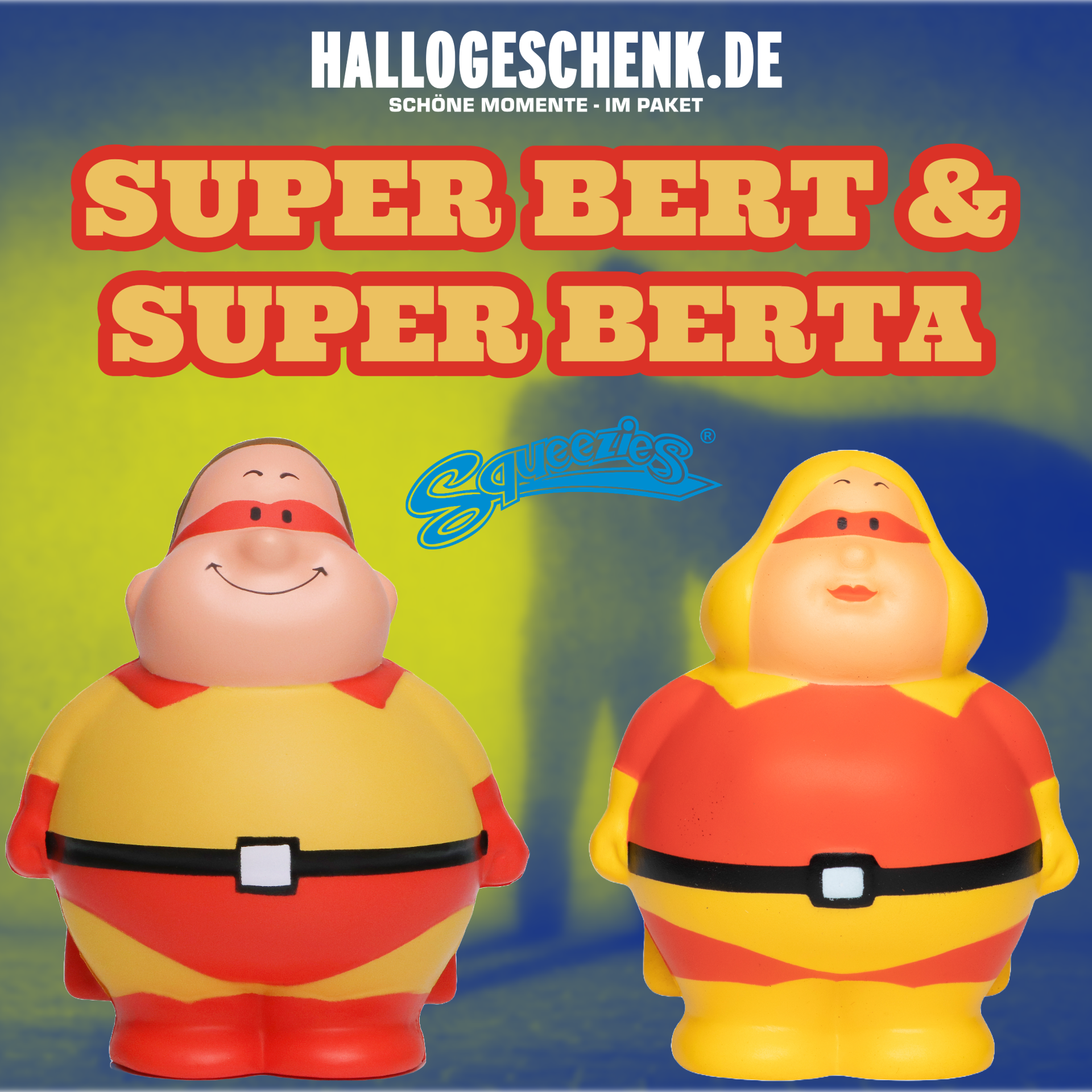 SUPER BERT & SUPER BERTA • Quetschfigur • Geschenkset Bundle • Anti-Stress-Figur