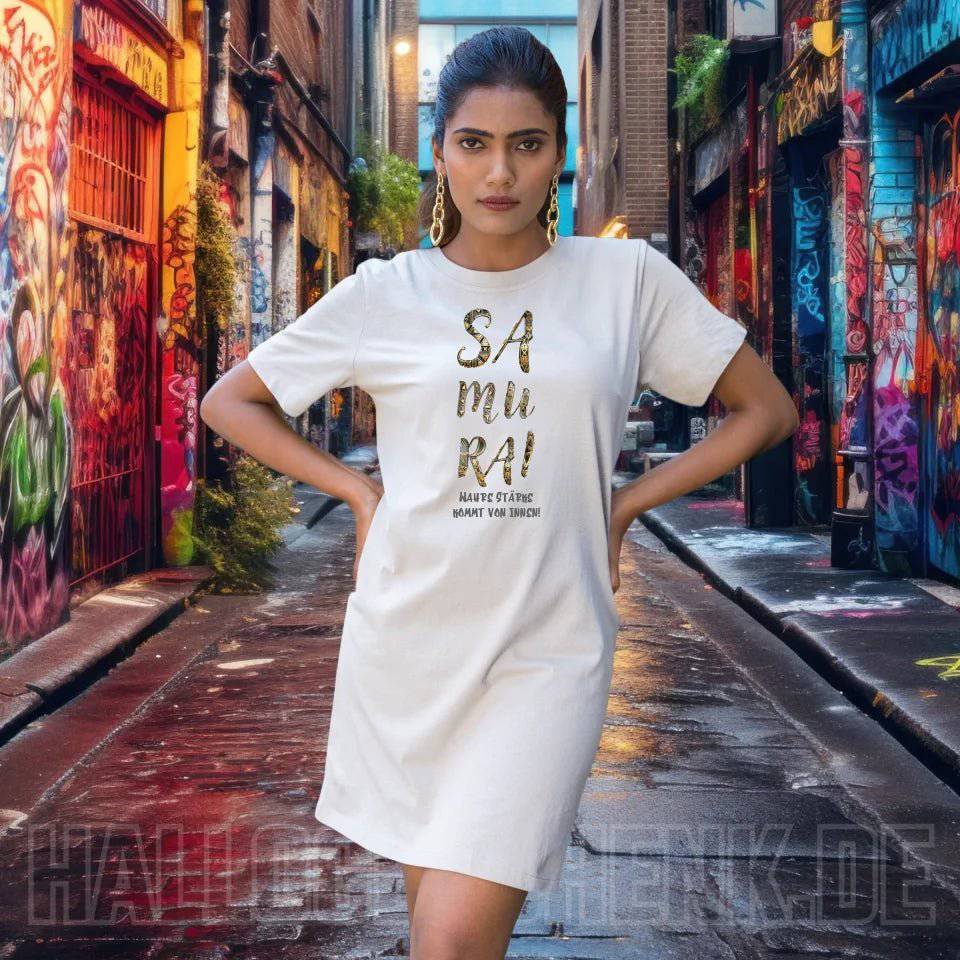 Samurai • 4 Versionen • Ladies Premium T-Shirt Kleid aus Bio-Baumwolle S-2XL • Exklusivdesign • personalisiert