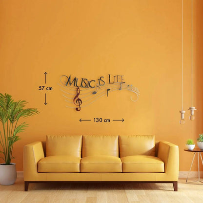 Schriftzug mit Noten • Musik is life • 130x57 cm • Relief • Wanddeko in 3D-Optik • Wandbild