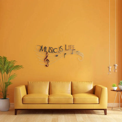 Schriftzug mit Noten • Musik is life • 130x57 cm • Relief • Wanddeko in 3D-Optik • Wandbild