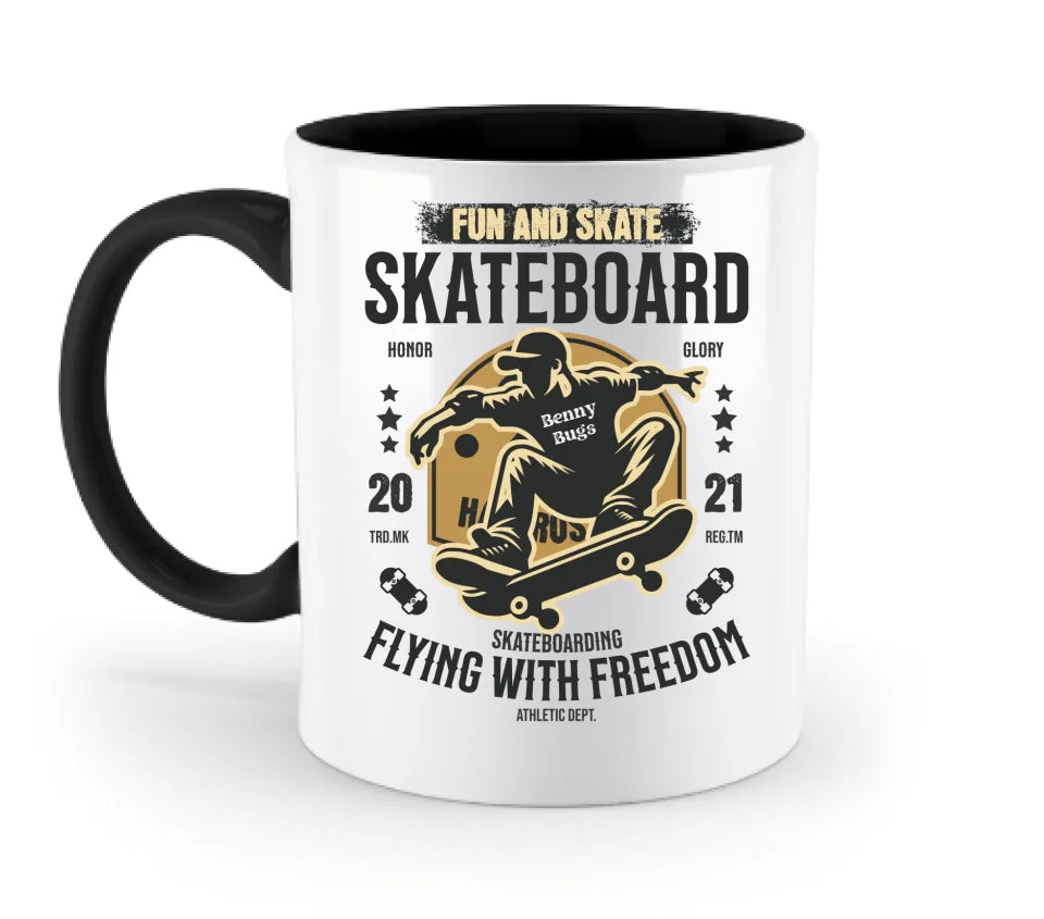 Skater mit Wunschname • Skateboard • zweifarbige Tasse spülmaschinengeeignet • Exklusivdesign • personalisiert