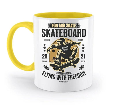 Skater mit Wunschname • Skateboard • zweifarbige Tasse spülmaschinengeeignet • Exklusivdesign • personalisiert