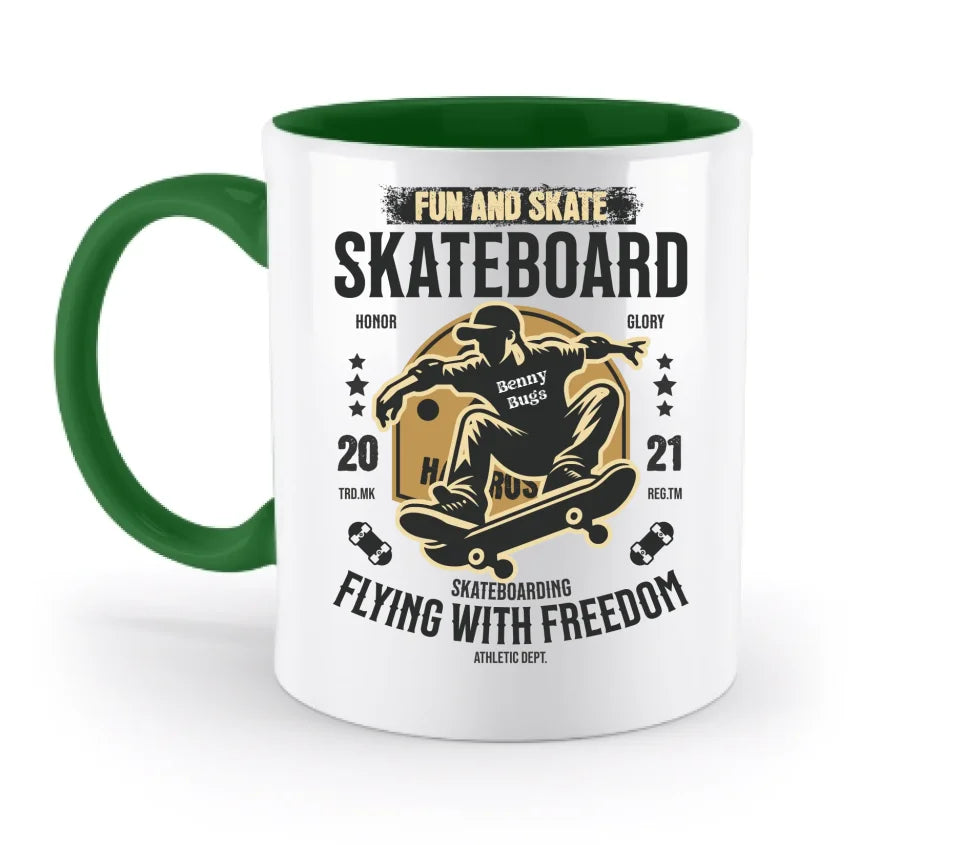 Skater mit Wunschname • Skateboard • zweifarbige Tasse spülmaschinengeeignet • Exklusivdesign • personalisiert