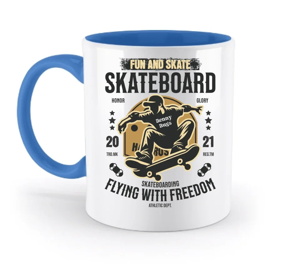 Skater mit Wunschname • Skateboard • zweifarbige Tasse spülmaschinengeeignet • Exklusivdesign • personalisiert