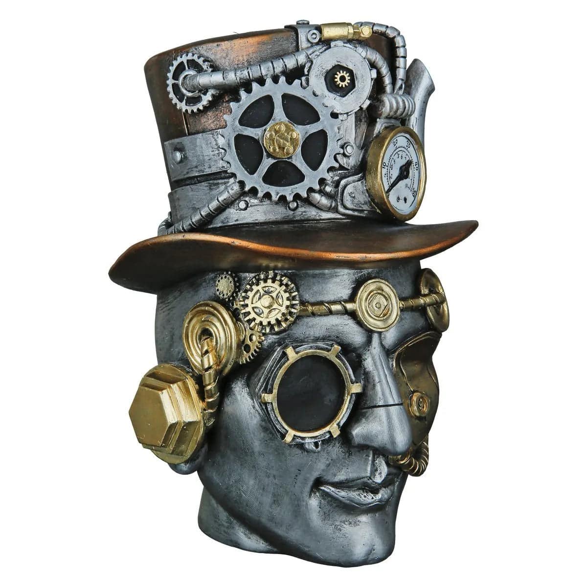 Steampunk • Futuristischer männlicher Kopf • Skulptur • Wohndeko