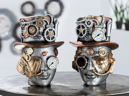 Steampunk • Futuristischer männlicher Kopf • Skulptur • Wohndeko