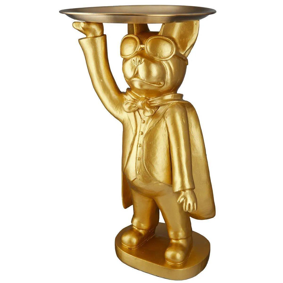 Superhelden Bulldogge • Butler mit Tablet • Gold • Skulptur • Wohndeko