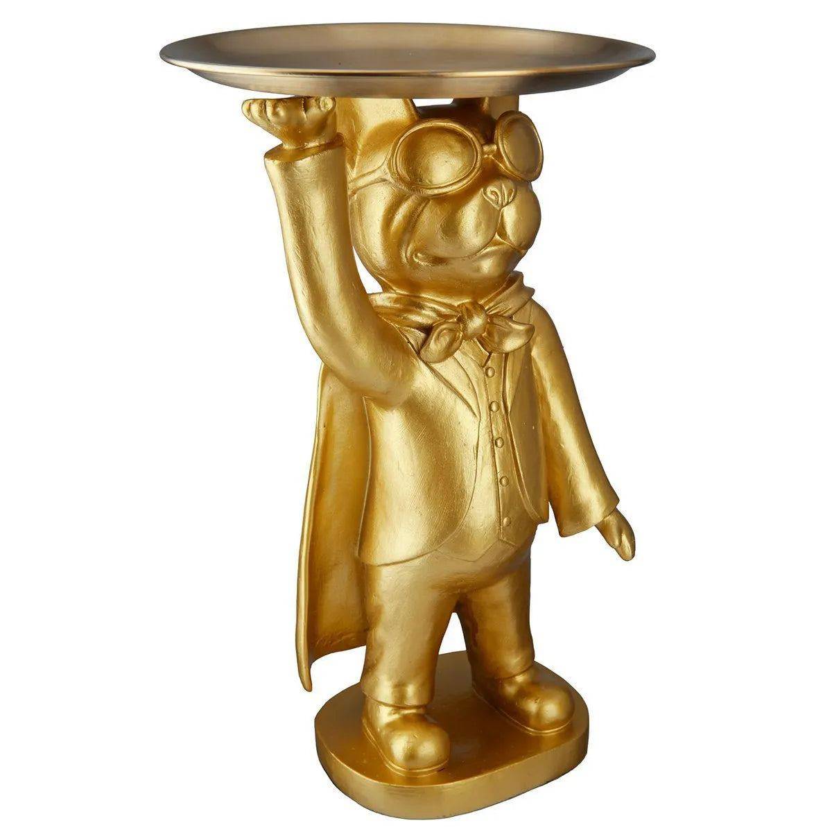 Superhelden Bulldogge • Butler mit Tablet • Gold • Skulptur • Wohndeko