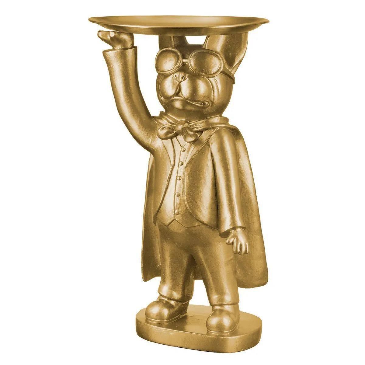 Superhelden Bulldogge • Butler mit Tablet • Gold • Skulptur • Wohndeko