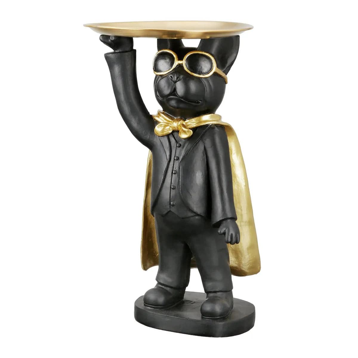 Superhelden Bulldogge • Butler mit Tablet • Schwarz/Gold • Skulptur • Wohndeko