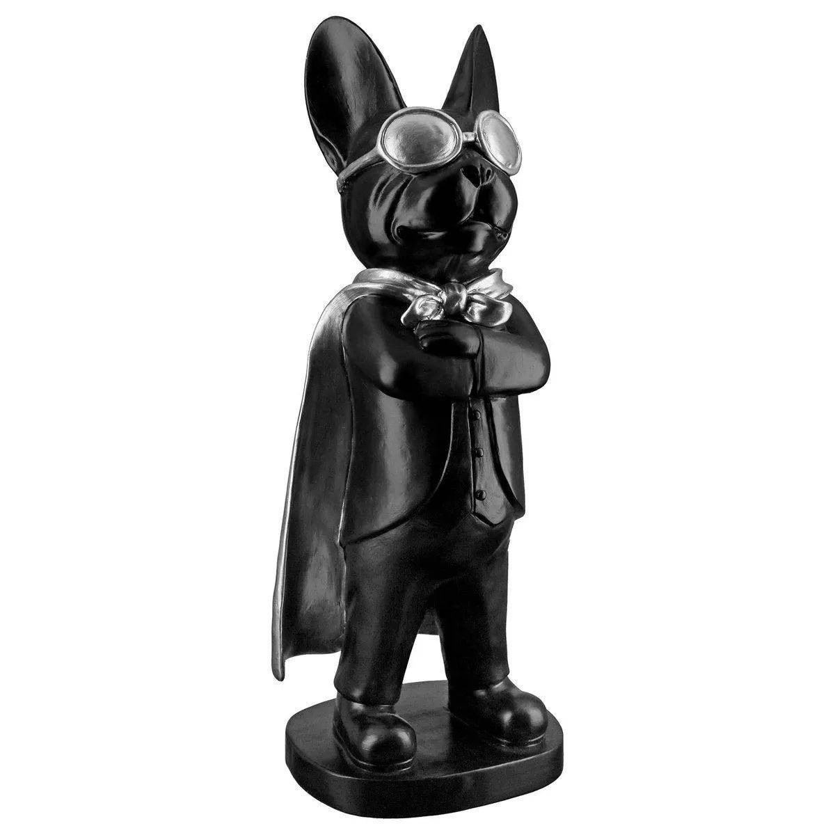 Superhelden Bulldogge • Schwarz/Silber • Skulptur • Statue • Wohndeko