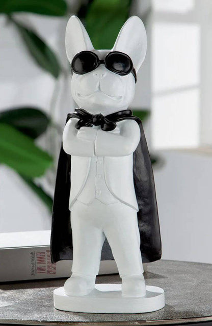 Superhelden Bulldogge • Weiß/Schwarz • Skulptur • Statue • Wohndeko