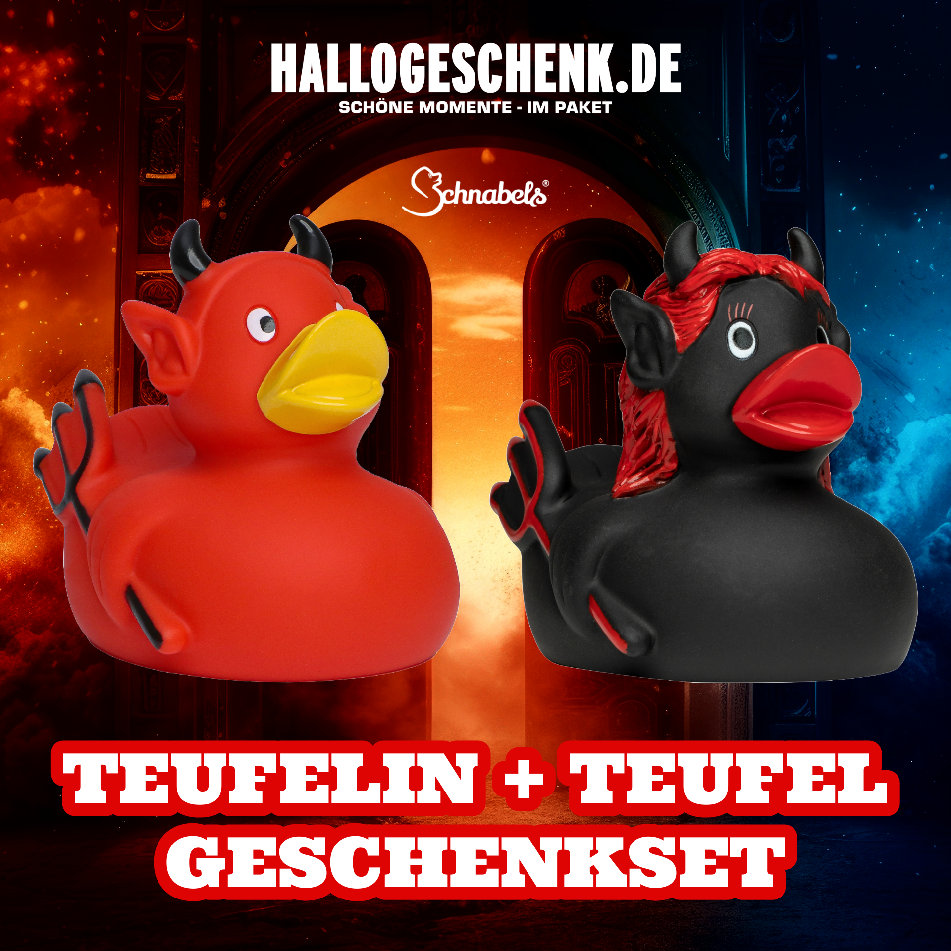 Teufelin + Teufel oder Engel • Badeente • Geschenkset