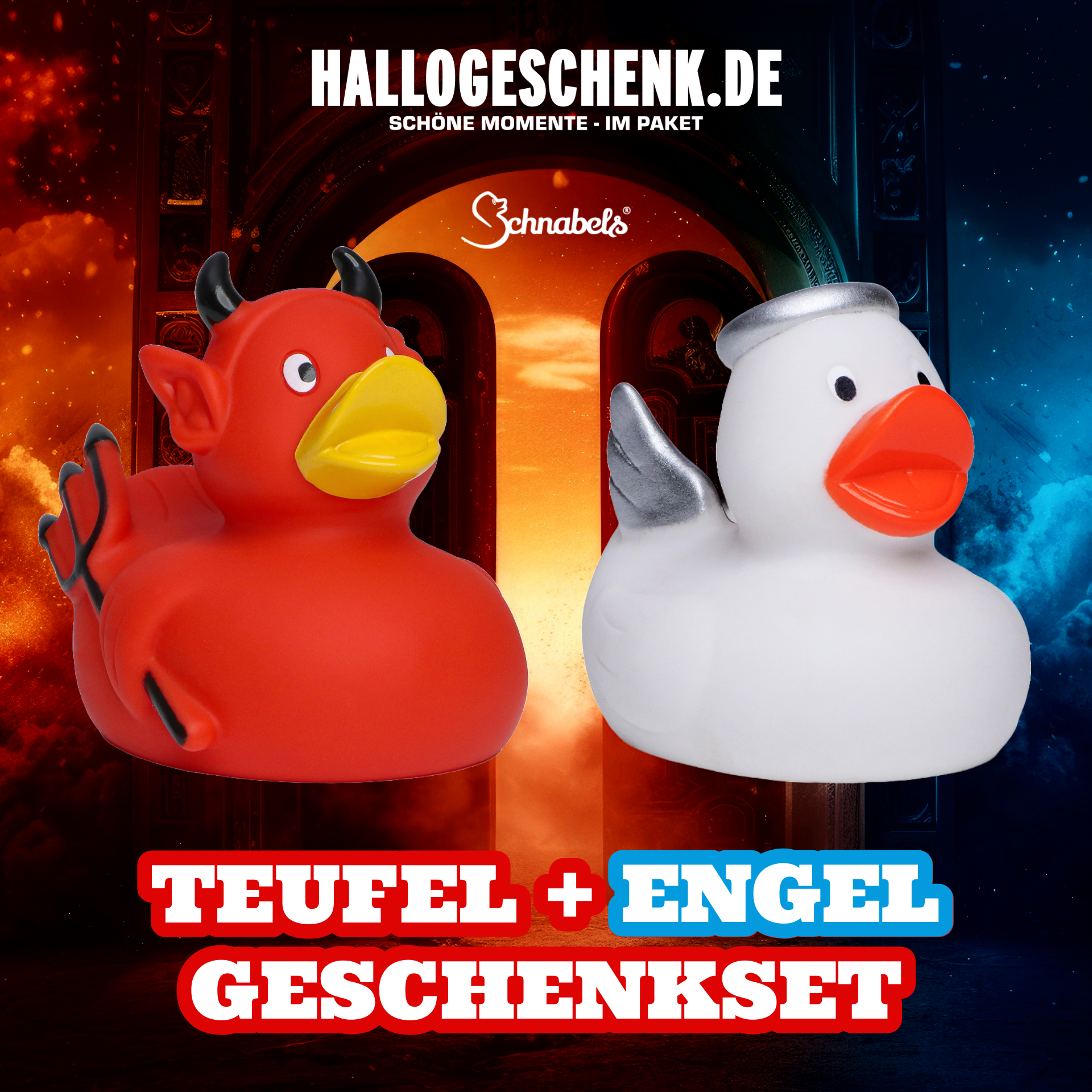 Teufelin + Teufel oder Engel • Badeente • Geschenkset