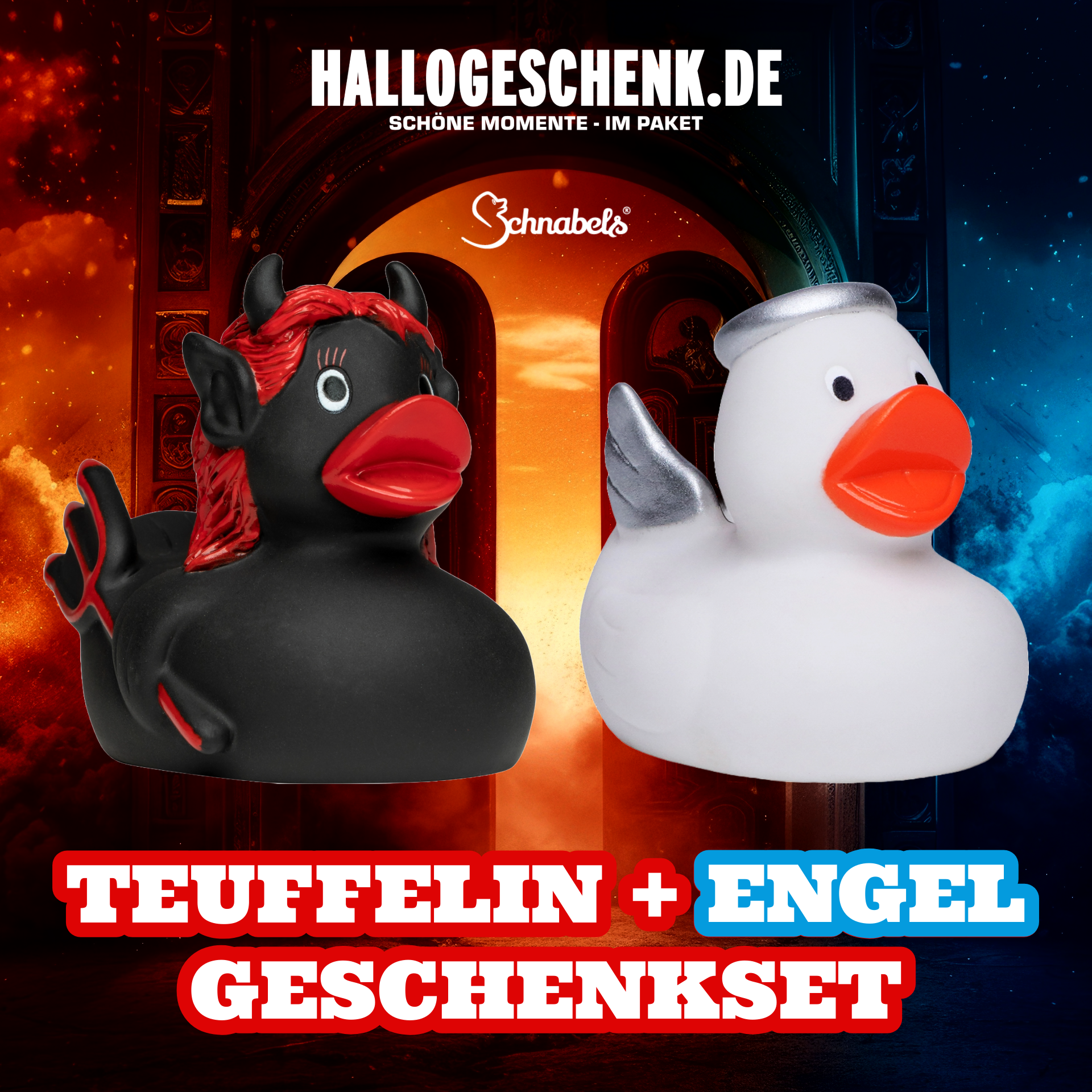 Teufelin + Teufel oder Engel • Badeente • Geschenkset