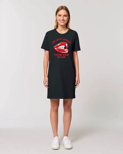 The Lippsy Horror Picture Show + Name • Damen • Frau • Ladies Premium T-Shirt Kleid aus Bio-Baumwolle S-2XL • Exklusivdesign • personalisiert • Halloween