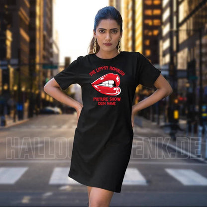 The Lippsy Horror Picture Show + Name • Damen • Frau • Ladies Premium T-Shirt Kleid aus Bio-Baumwolle S-2XL • Exklusivdesign • personalisiert • Halloween