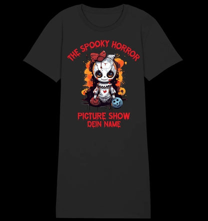 The Spooky Horror Picture Show + Name • Damen • Frau • Ladies Premium T-Shirt Kleid aus Bio-Baumwolle S-2XL • Exklusivdesign • personalisiert • Halloween • Halloween