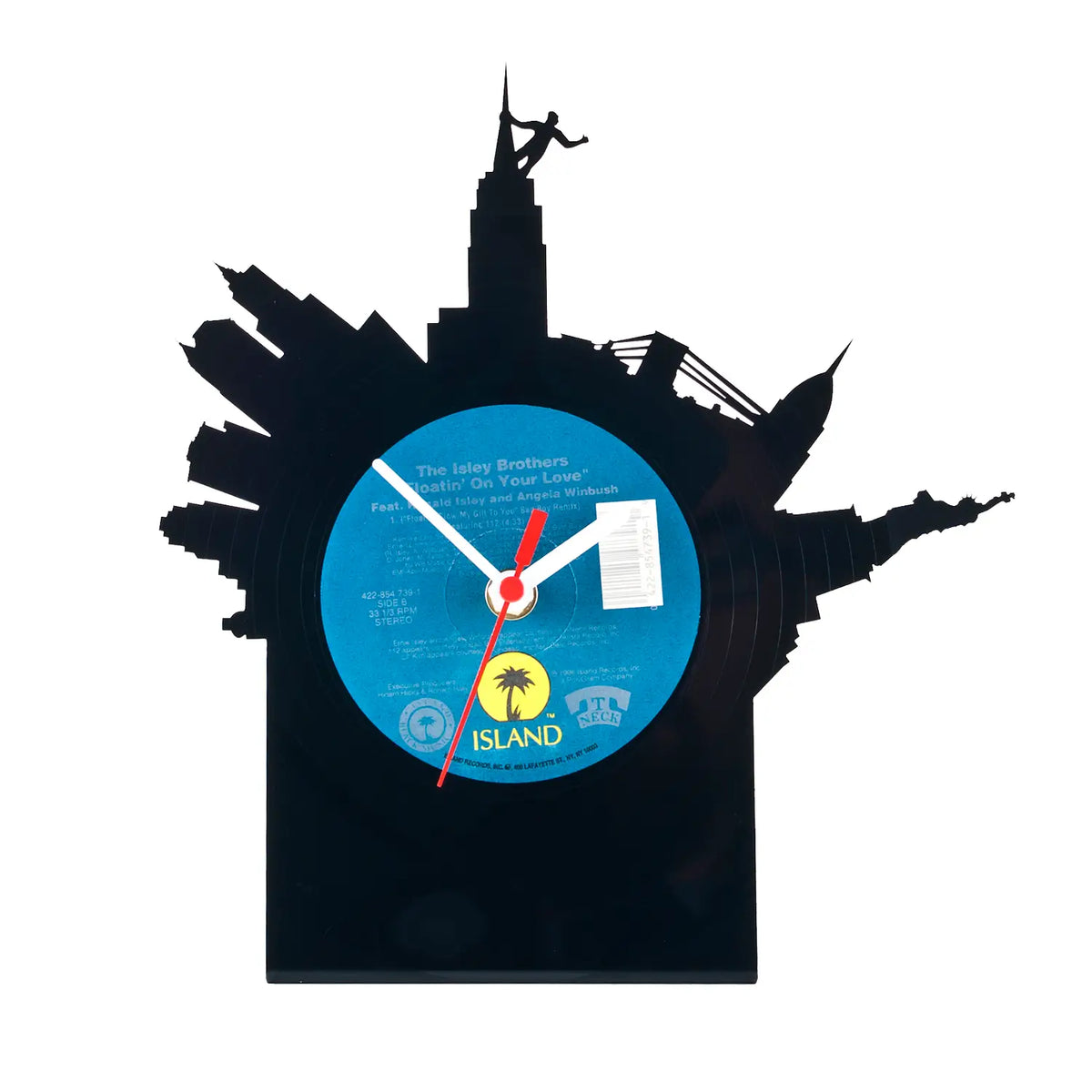 Schallplattentischuhr new york schwarze vinyl wanduhr mit blauem the isley brothers label und weißen zeigern