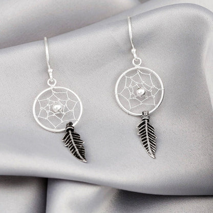 Traumfänger Ohrringe - 925 Sterling Silber Tribal Boho Schaman Indianer Schmuck - OHR925-42