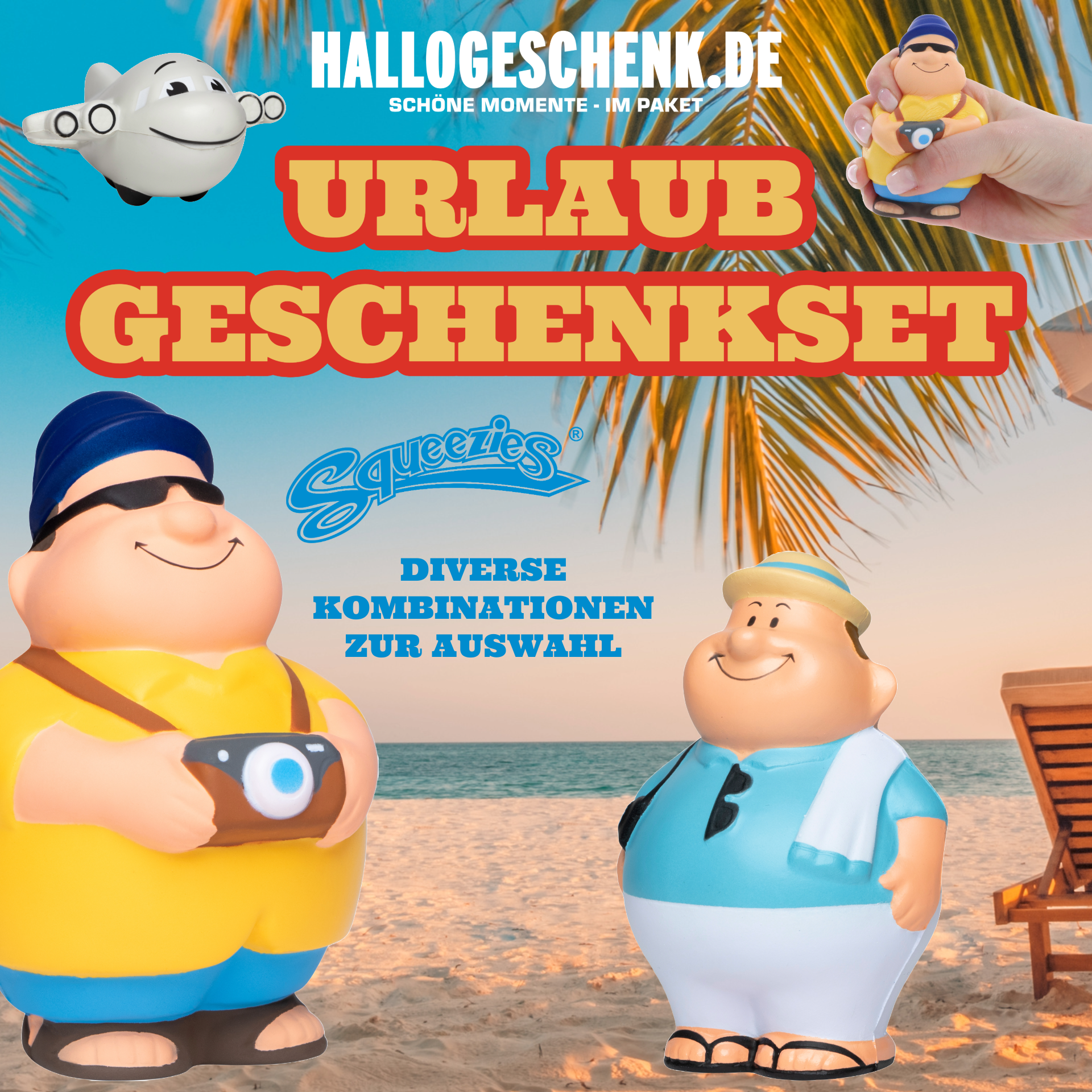 Urlaub • Geschenkset verschiedene Versionen • Quetschfigur • Badeente