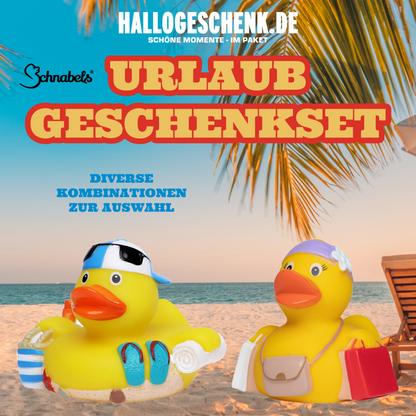 Urlaub • Geschenkset verschiedene Versionen • Quetschfigur • Badeente