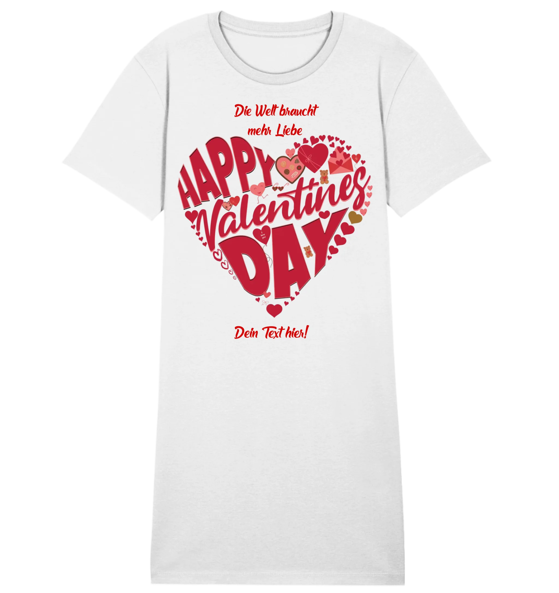 Valentinstag • Herz • Ladies Premium T-Shirt Kleid aus Bio-Baumwolle S-2XL • Exklusivdesign • personalisiert