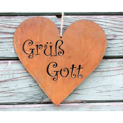 Vintage Deko Herz "Grüß Gott" Schild Türdeko Haustür