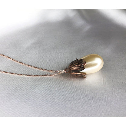 Vintage Tropfenperle Anhänger Kette " Cafe au Lait" - 925 Sterling Rosegold Vergoldet - K925-110