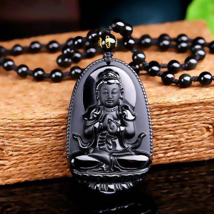 Vitality • Buddha Halskette und Anhänger aus schwarzem Obsidian • Esoterische Glücksbringer