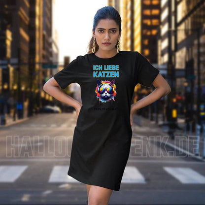 Wähle die Katze mit Motivauswahl + Text • Ladies Premium T-Shirt Kleid aus Bio-Baumwolle S-2XL • Exklusivdesign • personalisiert